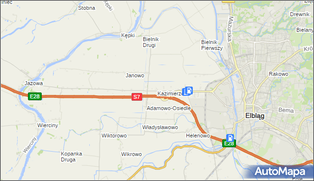 mapa Kazimierzowo gmina Elbląg, Kazimierzowo gmina Elbląg na mapie Targeo