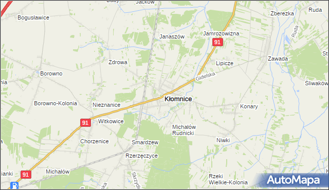 mapa Kłomnice, Kłomnice na mapie Targeo