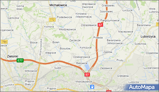 mapa Kończyce gmina Michałowice, Kończyce gmina Michałowice na mapie Targeo