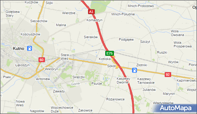 mapa Kotliska gmina Kutno, Kotliska gmina Kutno na mapie Targeo