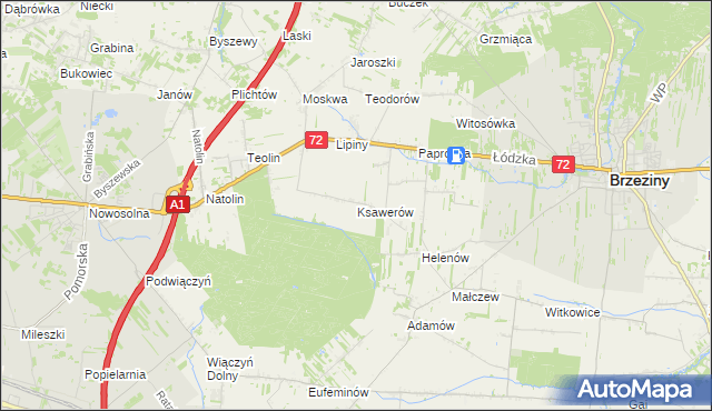 mapa Ksawerów gmina Nowosolna, Ksawerów gmina Nowosolna na mapie Targeo