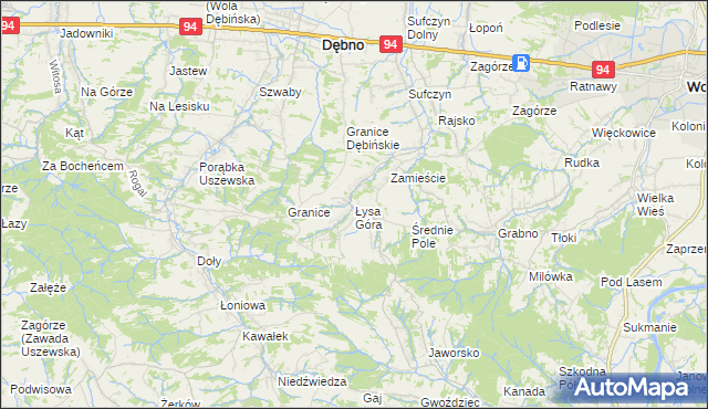 mapa Łysa Góra gmina Dębno, Łysa Góra gmina Dębno na mapie Targeo