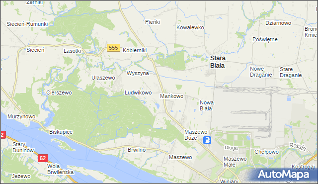 mapa Mańkowo gmina Stara Biała, Mańkowo gmina Stara Biała na mapie Targeo