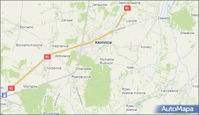 mapa Michałów gmina Kłomnice, Michałów gmina Kłomnice na mapie Targeo