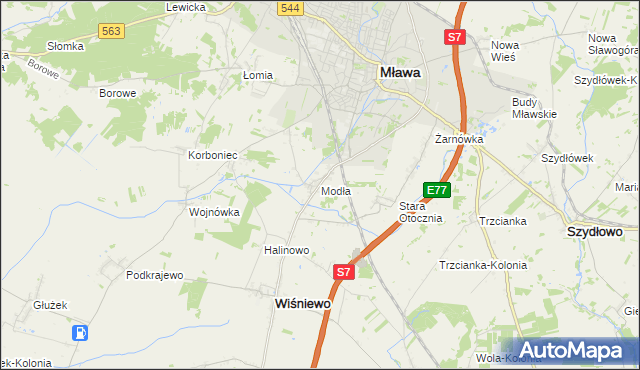 mapa Modła gmina Wiśniewo, Modła gmina Wiśniewo na mapie Targeo