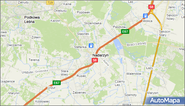 mapa Nadarzyn powiat pruszkowski, Nadarzyn powiat pruszkowski na mapie Targeo