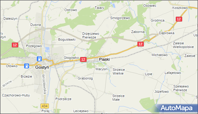 mapa Piaski powiat gostyński, Piaski powiat gostyński na mapie Targeo
