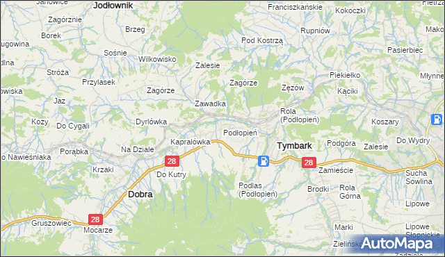 mapa Podłopień, Podłopień na mapie Targeo