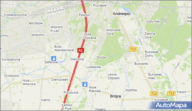 mapa Stróża gmina Andrespol, Stróża gmina Andrespol na mapie Targeo