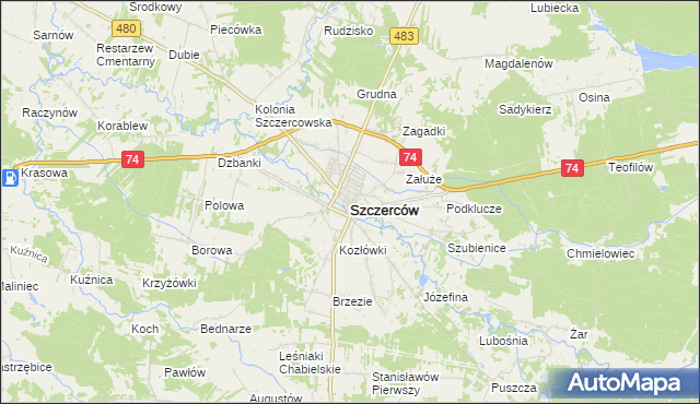 mapa Szczerców, Szczerców na mapie Targeo