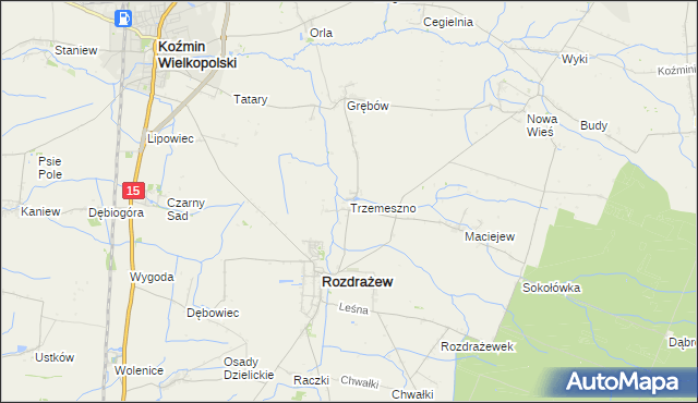 mapa Trzemeszno gmina Rozdrażew, Trzemeszno gmina Rozdrażew na mapie Targeo