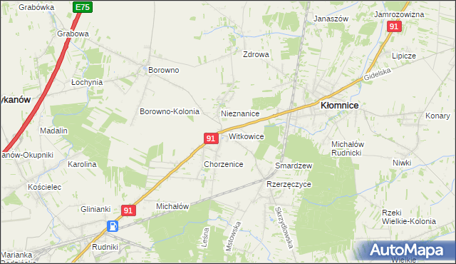 mapa Witkowice gmina Kłomnice, Witkowice gmina Kłomnice na mapie Targeo