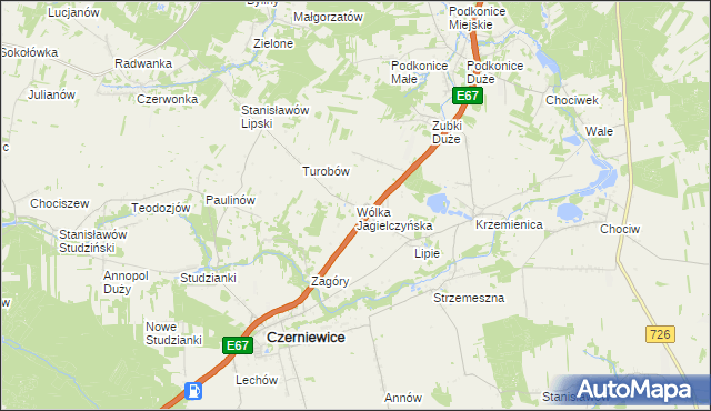 mapa Wólka Jagielczyńska, Wólka Jagielczyńska na mapie Targeo