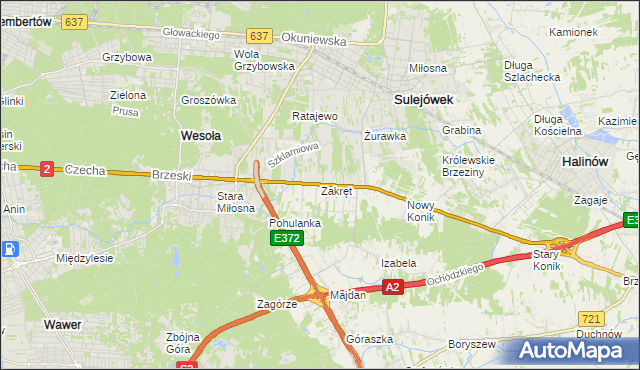 mapa Zakręt gmina Wiązowna, Zakręt gmina Wiązowna na mapie Targeo