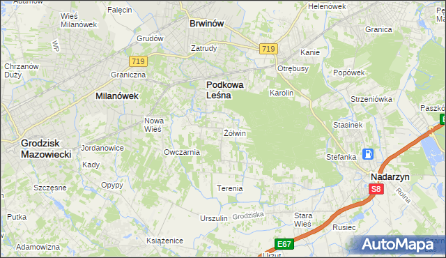 mapa Żółwin gmina Brwinów, Żółwin gmina Brwinów na mapie Targeo