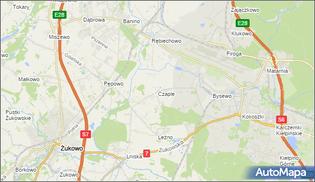 mapa Czaple gmina Żukowo, Czaple gmina Żukowo na mapie Targeo