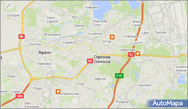 mapa Dąbrowa Górnicza, Dąbrowa Górnicza na mapie Targeo