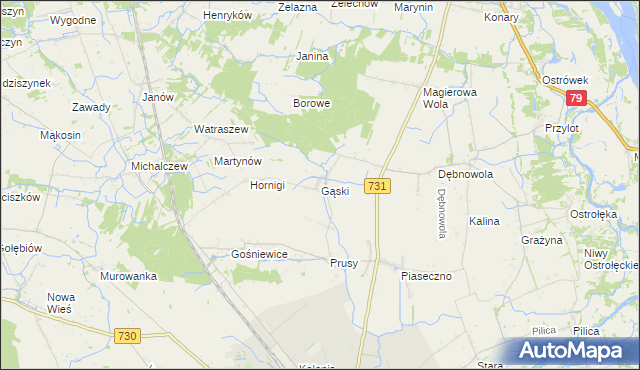 mapa Gąski gmina Warka, Gąski gmina Warka na mapie Targeo