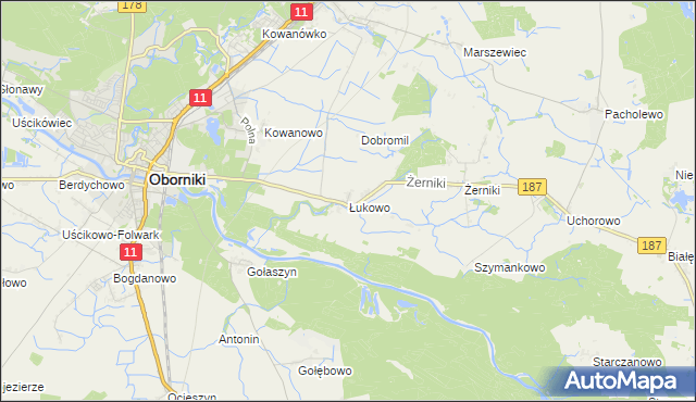 mapa Łukowo gmina Oborniki, Łukowo gmina Oborniki na mapie Targeo