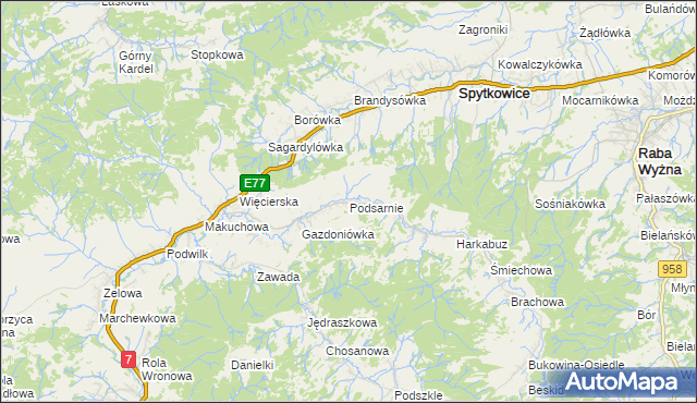 mapa Podsarnie, Podsarnie na mapie Targeo