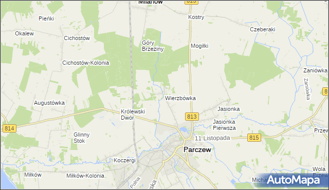 mapa Wierzbówka gmina Parczew, Wierzbówka gmina Parczew na mapie Targeo