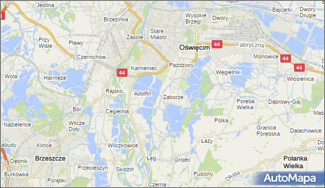 mapa Zaborze gmina Oświęcim, Zaborze gmina Oświęcim na mapie Targeo