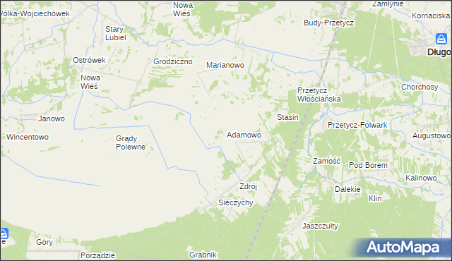 mapa Adamowo gmina Długosiodło, Adamowo gmina Długosiodło na mapie Targeo