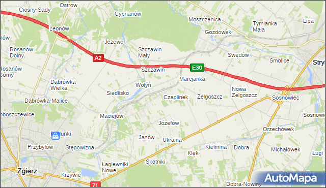 mapa Czaplinek gmina Zgierz, Czaplinek gmina Zgierz na mapie Targeo