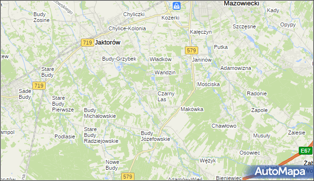 mapa Czarny Las gmina Grodzisk Mazowiecki, Czarny Las gmina Grodzisk Mazowiecki na mapie Targeo