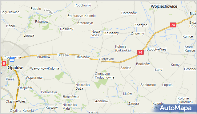 mapa Gierczyce gmina Wojciechowice, Gierczyce gmina Wojciechowice na mapie Targeo