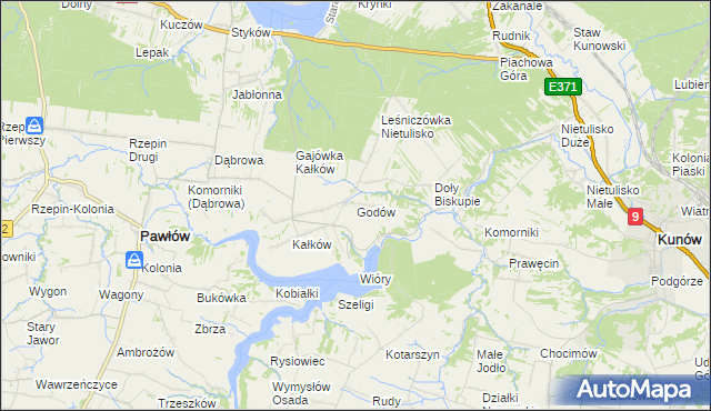 mapa Godów gmina Pawłów, Godów gmina Pawłów na mapie Targeo