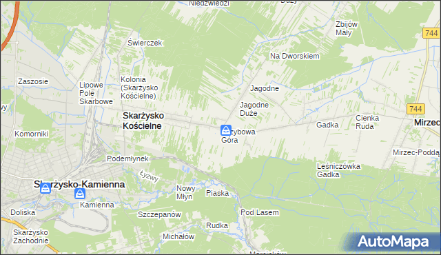 mapa Grzybowa Góra, Grzybowa Góra na mapie Targeo