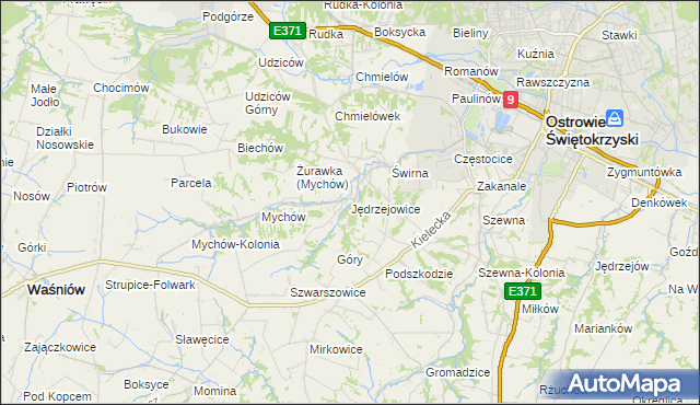 mapa Jędrzejowice gmina Bodzechów, Jędrzejowice gmina Bodzechów na mapie Targeo