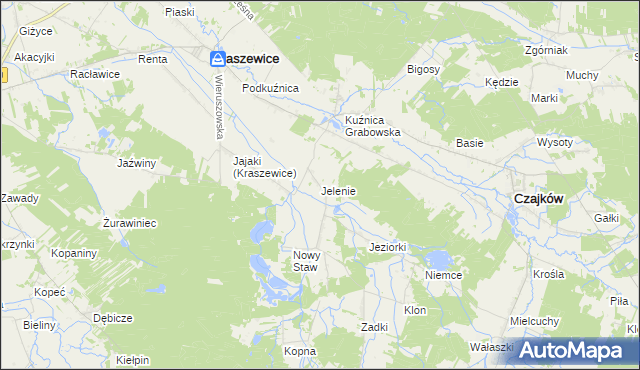 mapa Jelenie gmina Kraszewice, Jelenie gmina Kraszewice na mapie Targeo