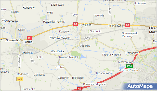 mapa Józefów gmina Ożarów Mazowiecki, Józefów gmina Ożarów Mazowiecki na mapie Targeo