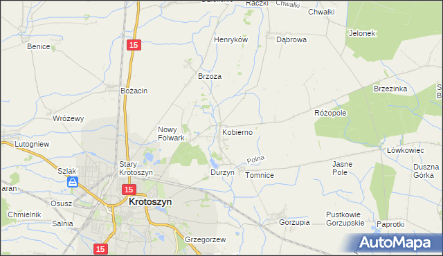 mapa Kobierno gmina Krotoszyn, Kobierno gmina Krotoszyn na mapie Targeo