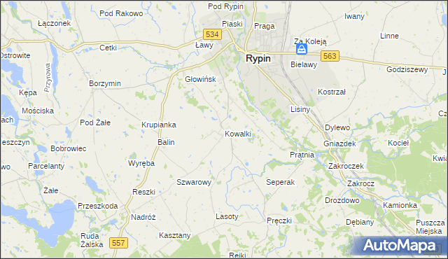 mapa Kowalki gmina Rypin, Kowalki gmina Rypin na mapie Targeo