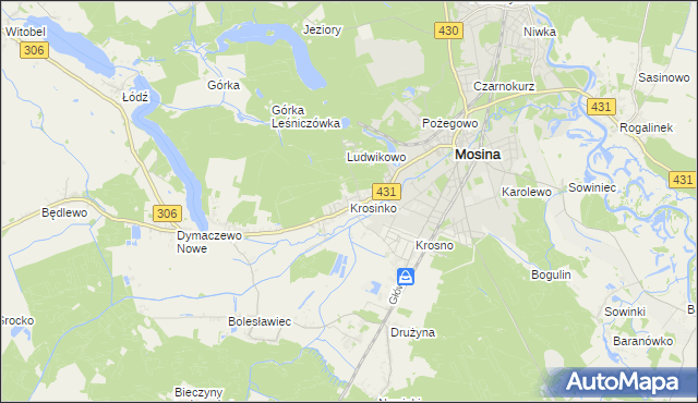 mapa Krosinko gmina Mosina, Krosinko gmina Mosina na mapie Targeo