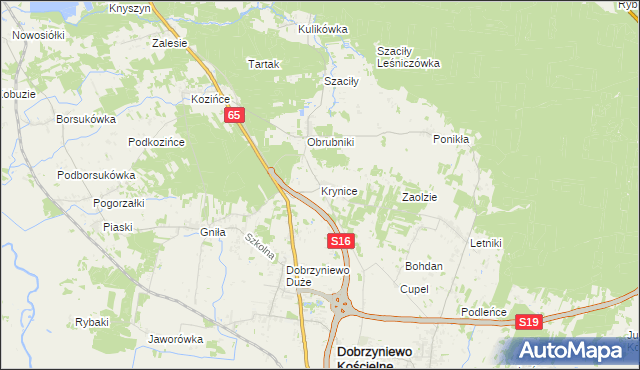 mapa Krynice gmina Dobrzyniewo Duże, Krynice gmina Dobrzyniewo Duże na mapie Targeo