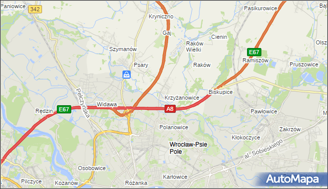 mapa Krzyżanowice gmina Wisznia Mała, Krzyżanowice gmina Wisznia Mała na mapie Targeo