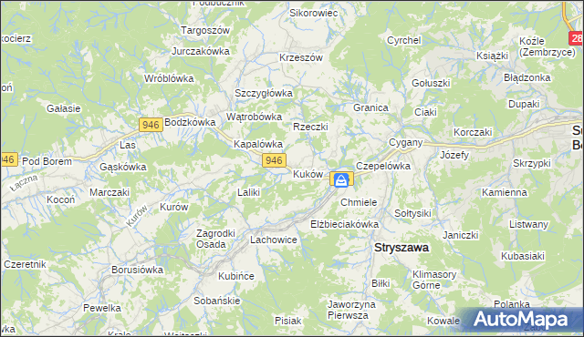 mapa Kuków gmina Stryszawa, Kuków gmina Stryszawa na mapie Targeo
