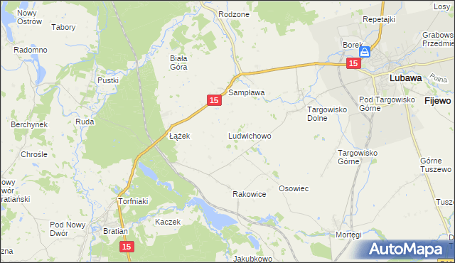 mapa Ludwichowo gmina Lubawa, Ludwichowo gmina Lubawa na mapie Targeo