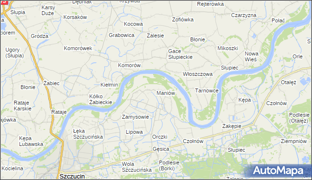 mapa Maniów gmina Szczucin, Maniów gmina Szczucin na mapie Targeo