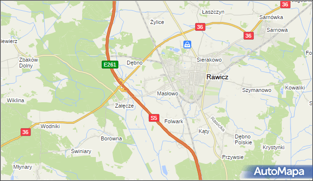 mapa Masłowo gmina Rawicz, Masłowo gmina Rawicz na mapie Targeo