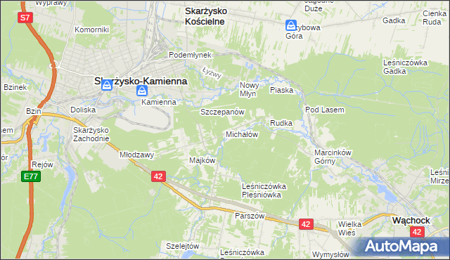 mapa Michałów gmina Skarżysko Kościelne, Michałów gmina Skarżysko Kościelne na mapie Targeo
