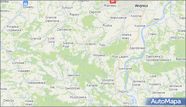 mapa Milówka gmina Wojnicz, Milówka gmina Wojnicz na mapie Targeo