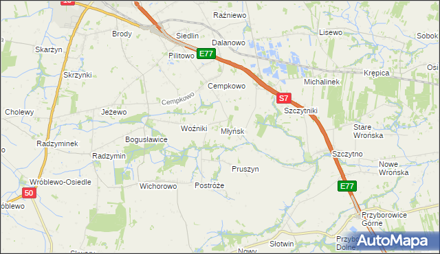 mapa Młyńsk gmina Płońsk, Młyńsk gmina Płońsk na mapie Targeo