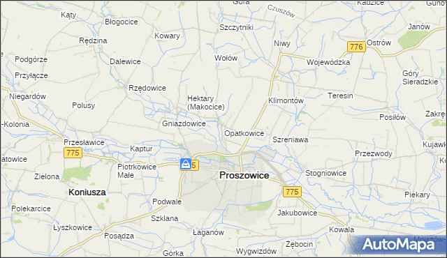 mapa Opatkowice gmina Proszowice, Opatkowice gmina Proszowice na mapie Targeo
