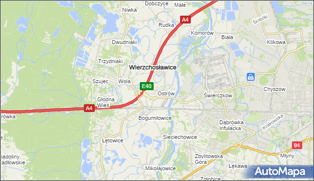 mapa Ostrów gmina Wierzchosławice, Ostrów gmina Wierzchosławice na mapie Targeo