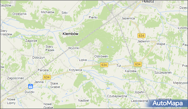 mapa Ostrówek gmina Klembów, Ostrówek gmina Klembów na mapie Targeo